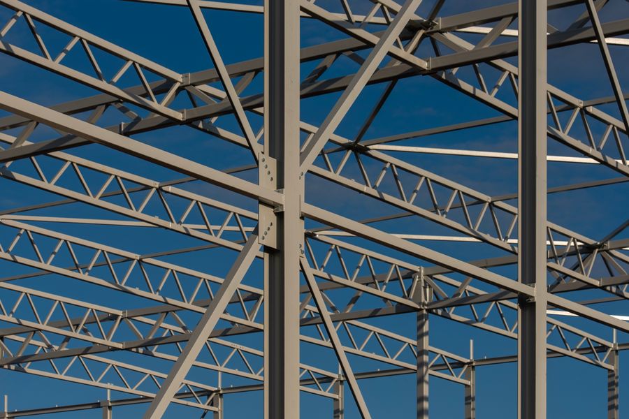 Industrial steel angle framework under open sky