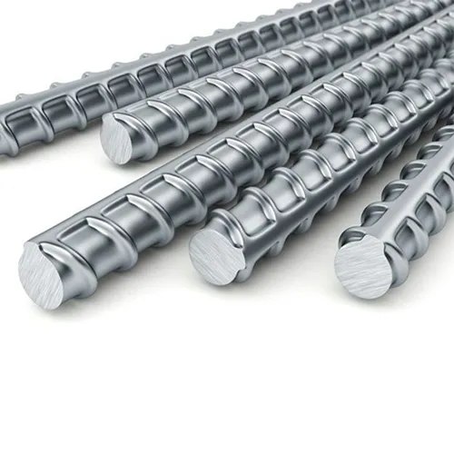 Close-up of ribbed TMT reinforcement bars